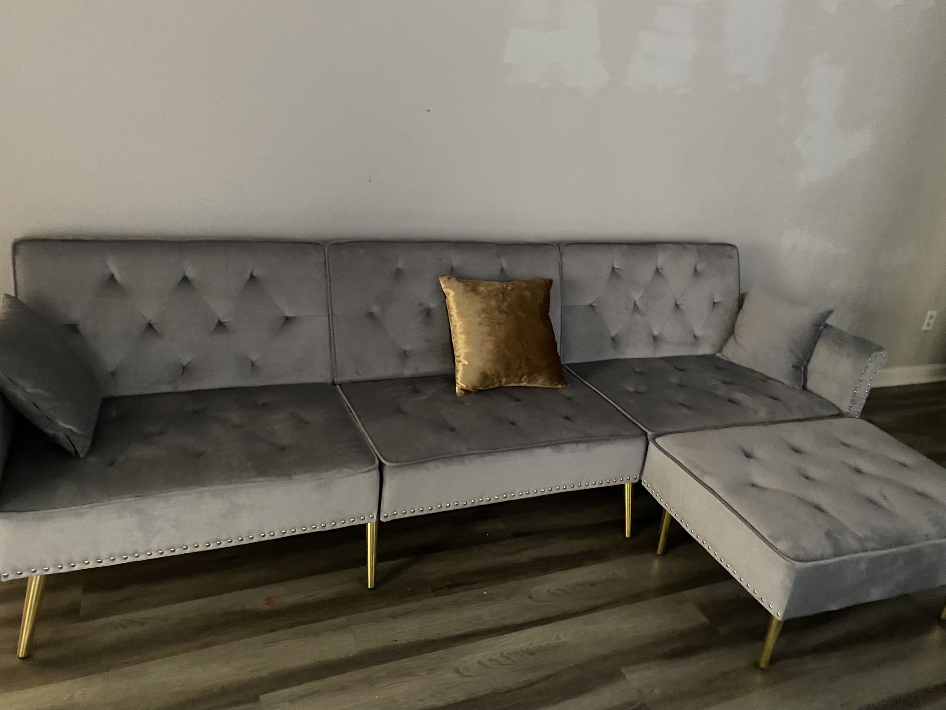 Tufted Velvet Sectional Futon Sofa