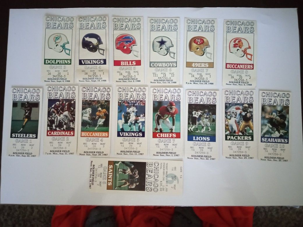 Chicago Bears Ticket Stubs 1987 & 1988