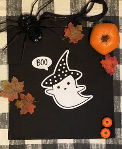 Halloween Trick Or Treat Bag For Kids Glow In The Dark Witch Ghost Canvas Tote Bag
