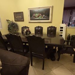 9 Piece Ashley Formal Dining Set Dark Brown
