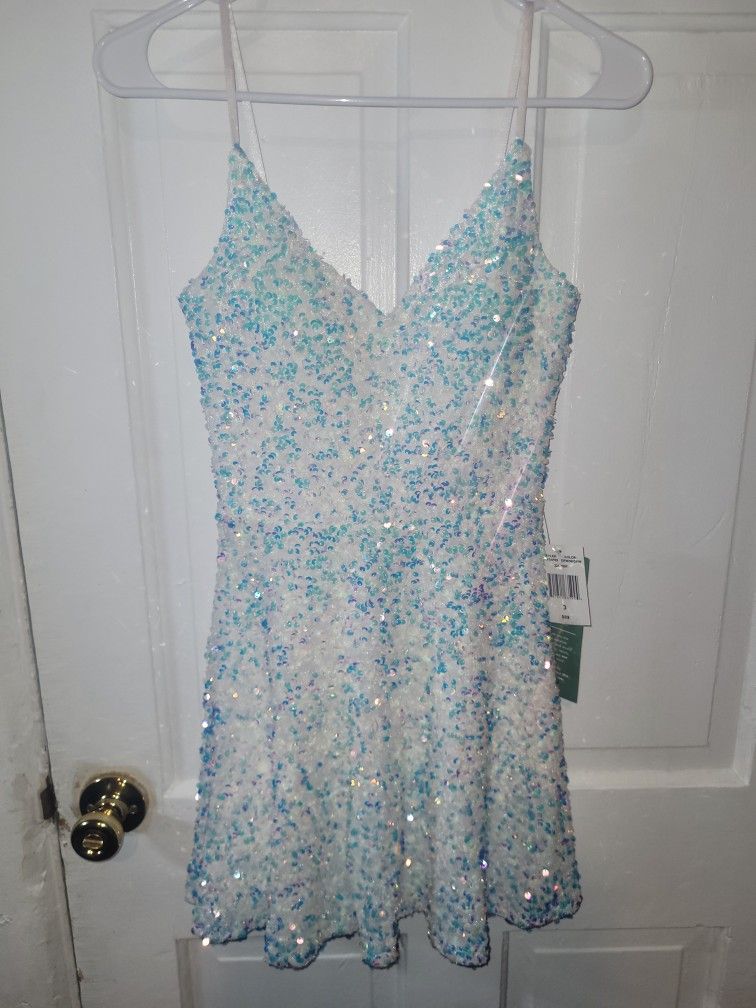 B. Smart Sequin Dress White Iridescent Party Mini Dress Women's Apparel Size 3