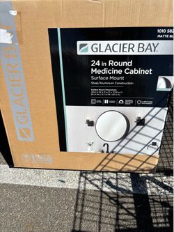 Glacier Bay 23.6 in. W × 23.6 in. H Round Matte Black Medicine Cabinet with Mirror