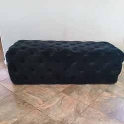 Black Tufted Ottoman w/ Buttons  ~  Scotchguarded  ~  49L x 21D x 15-1/2h