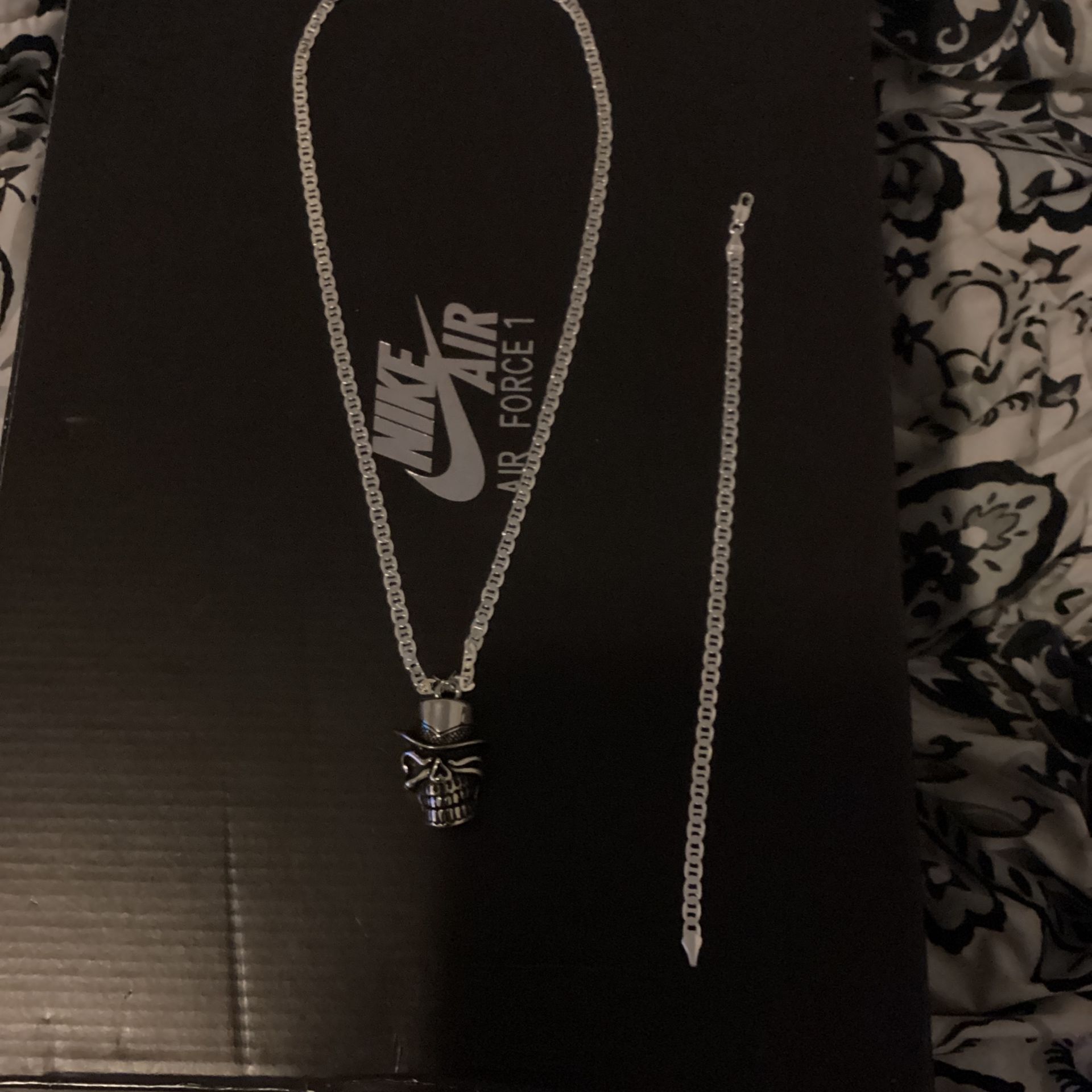 925 White Gold Filled Gucci Chain With Bracelet
