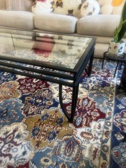 Coffee Table Glass with black Contemporary Tiered Base