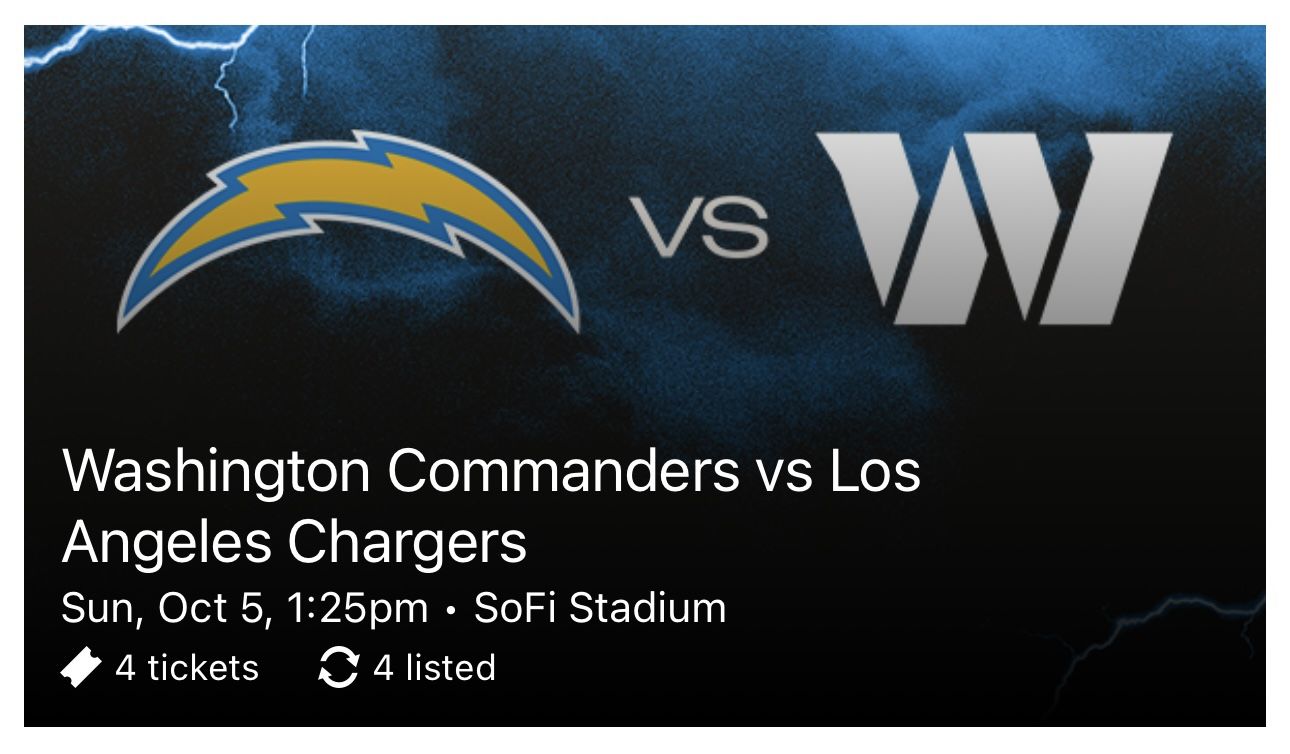 (4) Chargers vs. Commanders - Section 306 - Aisle Seats