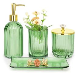 Green glass bathroom set