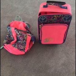 Set Of Barely Used Peace Sign Backpack And Luggage 