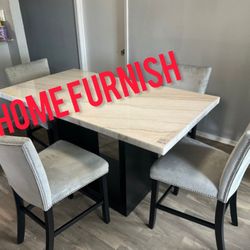 Furniture table with six chair marble top