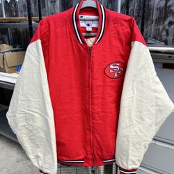 Vintage Champion NFL 49ers San Francisco Bomber Jacket Size XL Red And Cream