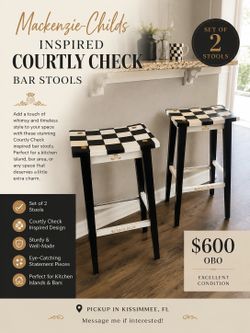 ✨ MacKenzie-Childs Inspired Courtly Check Bar Stools - Set of 2 ✨