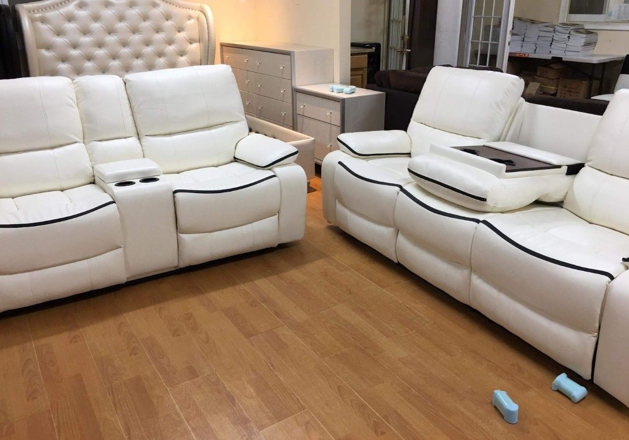 New GS4106 White Bonded Leather 2pc Sofa Loveseat Livingroom Set 