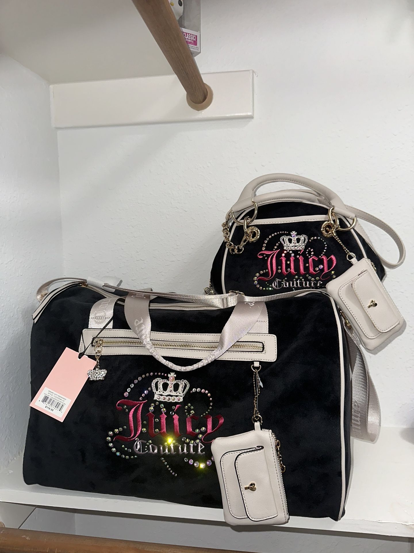 Juicy Couture Dreamy Black/White Satchel Purse W matching weekender duffle