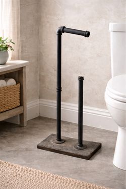 Industrial Black Pipe Toilet Paper Holder with Weighted Base