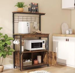 31.5 in. W 3-Tier Metal and Wood Baker's Rack with Storage Cabinet and Adjustable Feet