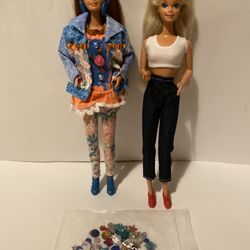 Vintage’ 93 Barbie Paint ‘N’ Dazzle Redhead Doll and ‘93 Jewel & Glitter Blonde Redressed 