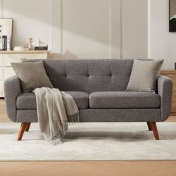 65" W Loveseat Sofa, Mid Century Modern Love Seat Couches for Living Room, Button Tufted Upholstered Small Couch for Bedroom, Solid and Easy to Instal