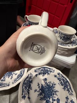 Blue Carnation Ironstone Dinnerware Set