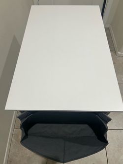 White Desk with grey Fabric Cubby