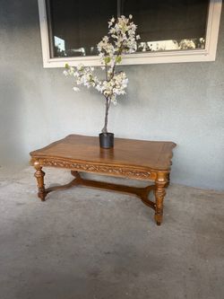 Vintage Wood Coffee Table with Carved Detail