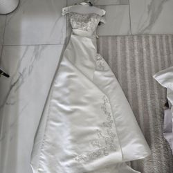 Ivory Strapless Beaded 90s Wedding Dress – Size 12  ✨