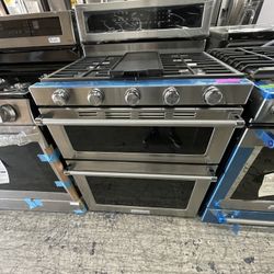 Kitchen Aid 30” Gas Stove In Stainless Steel New Open Box With Duo Oven 