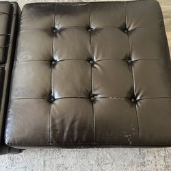 Brown Leather Ottoman With Drawers For Storage