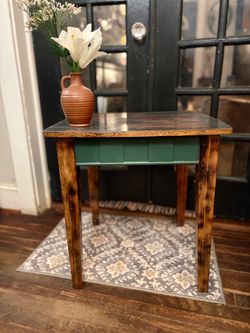Rustic Flame Finished Wooden Side Table