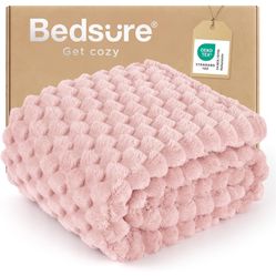 Bedsure Pink Throw Blanket for Couch - 350GSM Fluffy Plush Bubble Blanket for Bed Home Room Decor, GentleSoft Cute Fleece Soft Cozy Gifts for Women Gi