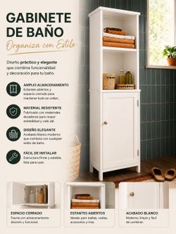 Gabinete de Baño Blanco Moderno con Estantes y Almacenamiento