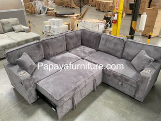 New 90” Sectional sofa with pull-out bed and storage. Upholstered by soft corduroy fabric, Sectional Sofa Bed, Sleeper Sofa, Pull-out Bed Couch, Sofa