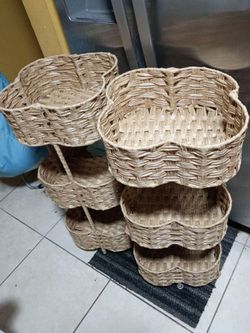 2 Three (3) tier medium size storage furniture in iron and rattan