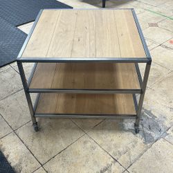 Wood Board Table On Rollers 