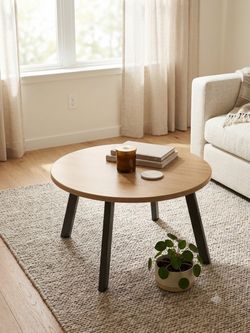 Round Wood Coffee Table with Dark Legs