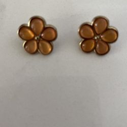 Orange flower metal post earrings