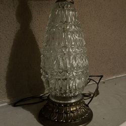 Vtg Mid Century Hollywood Regency Prism Clear Glass Globe & Brass Table Lamp