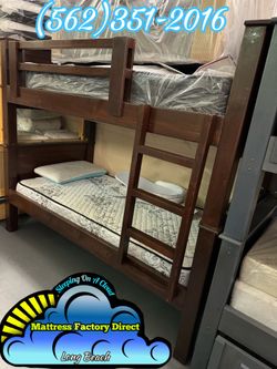 Brown double Twin Over Twin Bunk Bed Complete Set