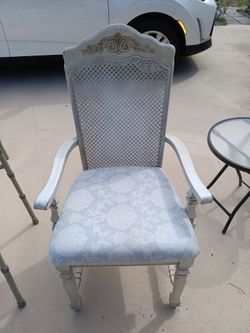 French Provincial Cane Back White Armchair Wicker Back Antique Finish - Deltona, Fl Pickup