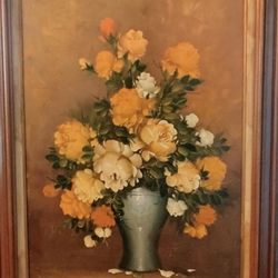 Wood Framed Floral Painting Reduced 100 OBO