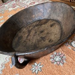 Unique! Rare! Vintage! Hand Hewn African Ethiopian Large Wooden Bowl with Handle (27.5” diameter)