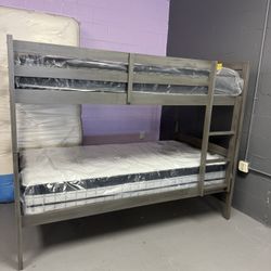 Bunk Bed Frame  Gray With Mattress 