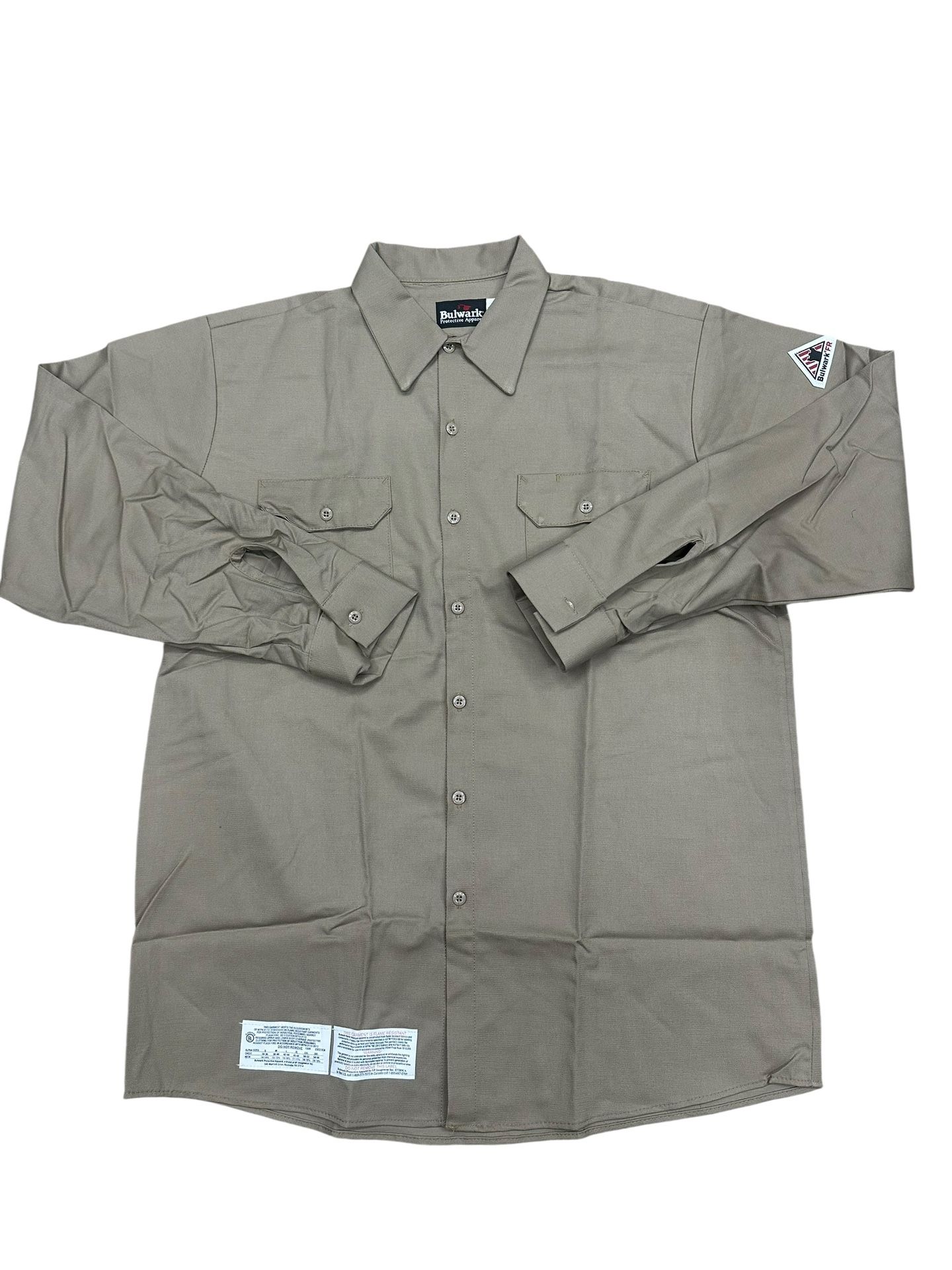 Bulwark Excel FR Mens Flame Resistant Long Sleeve Tan Plaid Uniform Shirt XL-REG