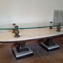  Italian Marble And Glass Vintage Coffee Table