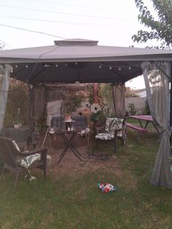 Patio shade with lights and fan