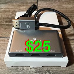 DisplayPort to HDMI Splitter for Multi Monitor Adapter, HDMI Splitter Extended Display 1 in 3 Out MST Hub (4K@60Hz) for Extended or Cloned Display Mod