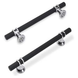 10 Pack 5 Inch Cabinet Pulls knurled Matte Black and Polished Chrome Kitchen Cabinet Handles 