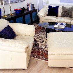 Leather Sofa / Couch, Chair & Ottoman