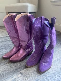 Shiney purple and purple suede girls cowboy boots size 5