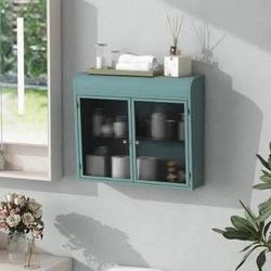 Newly Assembled Wall Mounted Storage Cabinet w/ Tempered Glass Doors Metal Bathroom Medicine Cabinet
