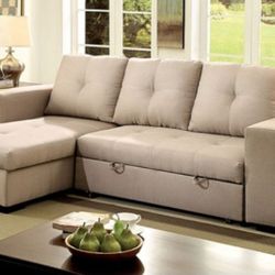 Brand New Ivory Sectional Reversible Storage Converts Into Bed 